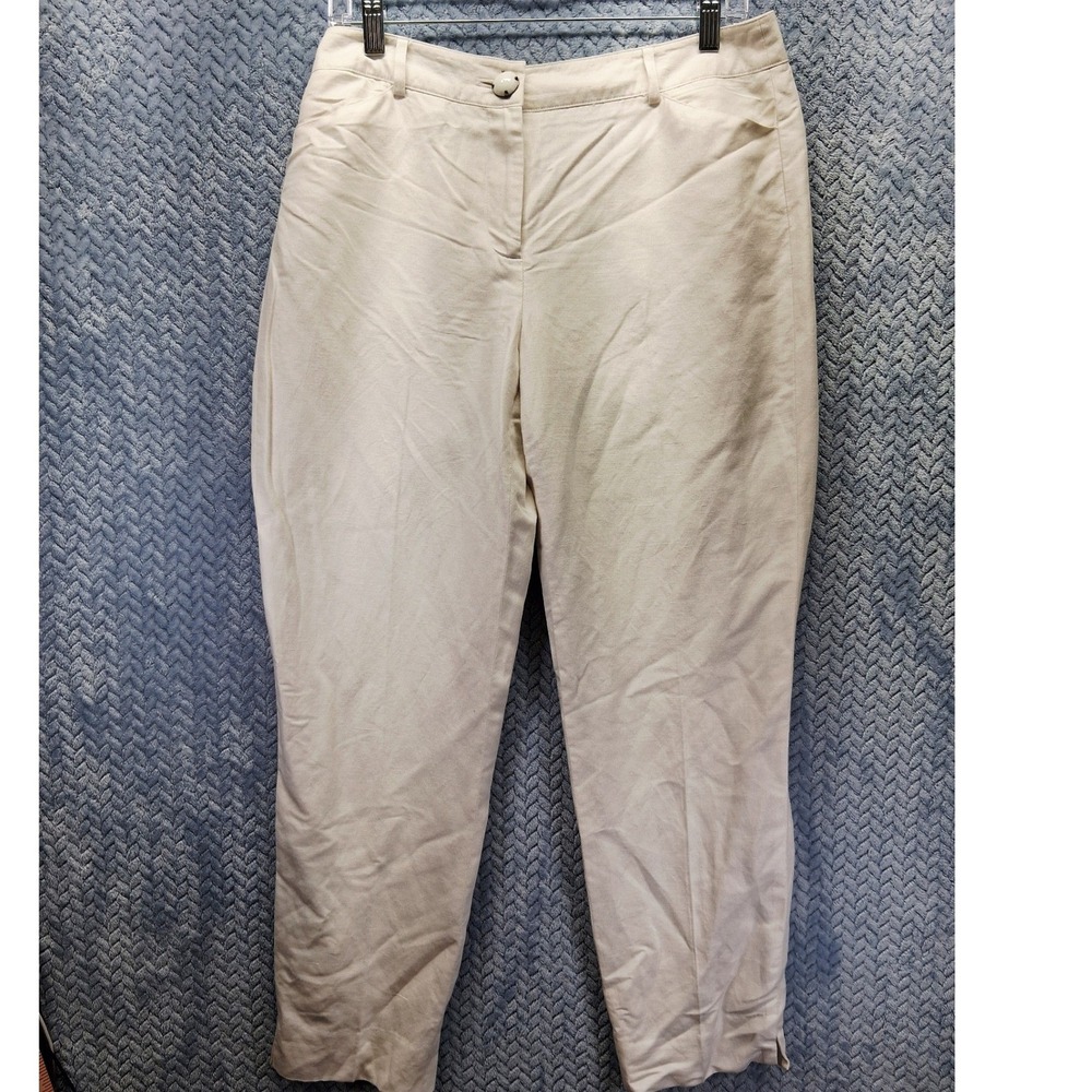 Grace Dane Lewis Cream Linen Blend Straight Leg Trousers Pants Womens Size 6‎